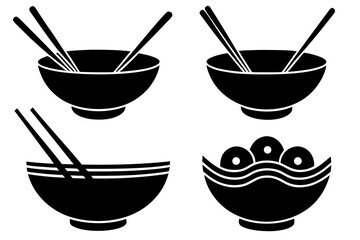 set of Bowl and Chopsticks silhouette vector illustration