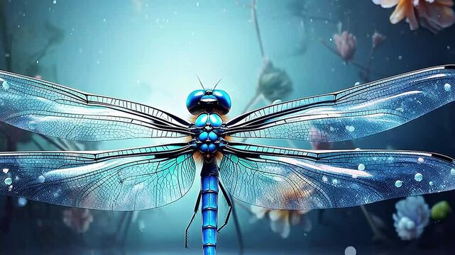 dragonfly in Delfts Blauw realistis and slow,ai generative