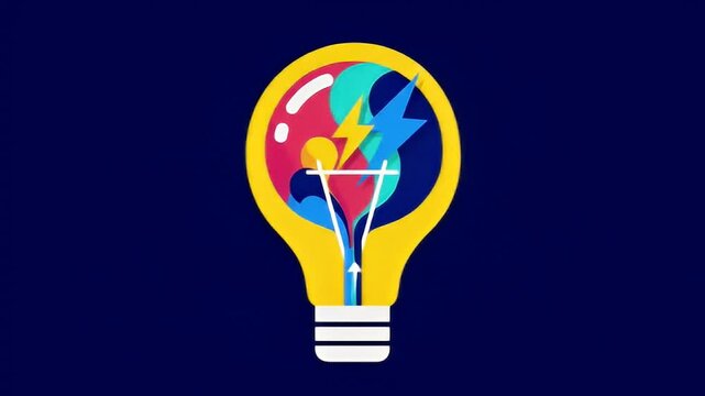 Creative illustration of light bulb with colorful contents on a dark blue background