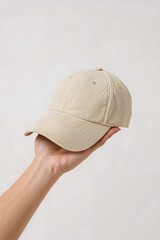 Blank Light-Colored Cap Held Up