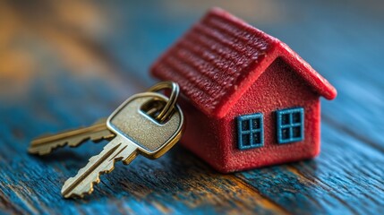 Miniature house and keys represent homeownership.