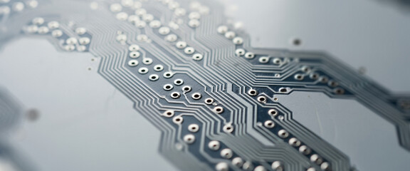 Close-up of a circuit board showing intricate pathways and connection points, highlighting real-world digital layouts found in advanced computing hardware and smart devices