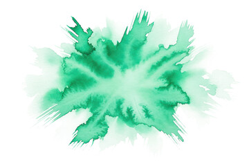 Green watercolor splash with organic burst texture isolated on transparent background for artistic design