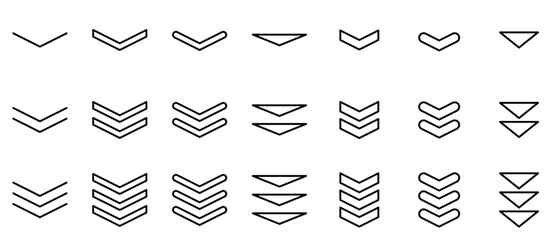 矢印　下　スクロール　次　アイコン　線画　黒　ベクター　セット