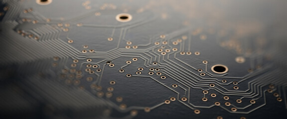 Close-up of a circuit board with visible traces and mounting holes, presenting raw hardware structure often seen in prototype boards and industrial electronic platforms