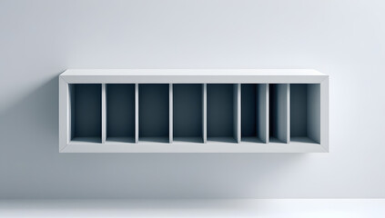 Black silhouette of modern rectangular shelf with central open cubby, surrounded by closed spaces, centered on a pure white background—symbolizing absence, order, secrecy, or quiet curiosity