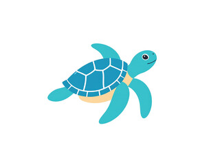 Obraz premium Cartoon Sea Turtle with Blue Shell and Flippers Swimming Sideways.