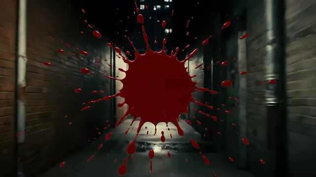 Red splatter in a dimly lit brick alleyway, adding a dramatic and visceral feel