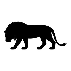 Lion silhouette walking with head down