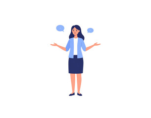 Cartoon Woman in Business Attire with Speech Bubbles Illustration.
