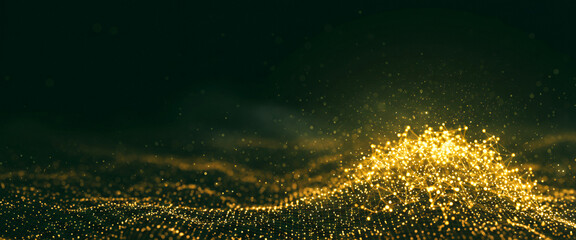 Abstract landscape with golden light illuminating a textured surface against a dark background, blending sci-fi terrain mood with cinematic depth for storytelling visuals
