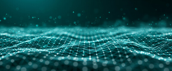 Abstract teal network with blurred background and bokeh effect, combining clarity and depth for use in modern tech designs, AI ecosystems, or finance-based interfaces