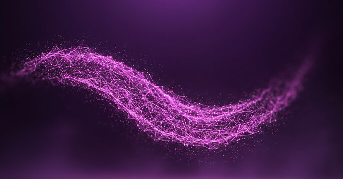Abstract purple wavy particle stream against a dark background, showing a graceful digital motion ideal for AI flow concepts, neural networks, or creative energy layouts