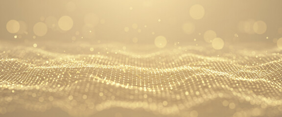 Abstract golden wave background with bokeh lights and blurred effect, creating a glamorous tone often used in luxury product marketing, tech intros, or motion branding