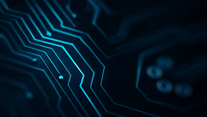 Abstract dark blue circuit board pattern with glowing lines close up, illustrating a high-resolution tech environment often seen in deep computing visualizations