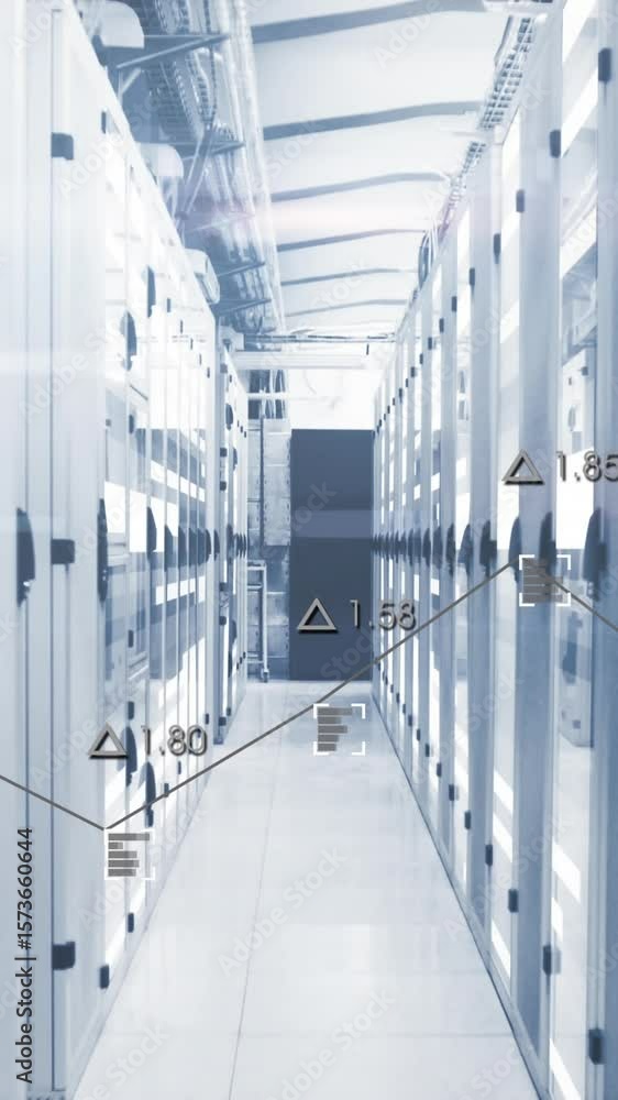 Poster Animation of data processing and light trails against computer server room