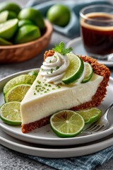 Lime pie slice with whipped cream