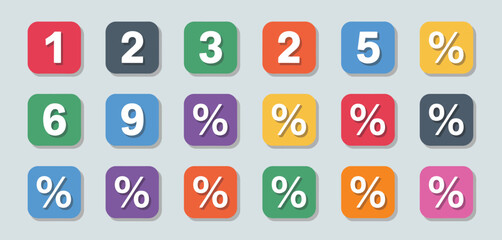 Set of Colorful Number and Percentage Icons
