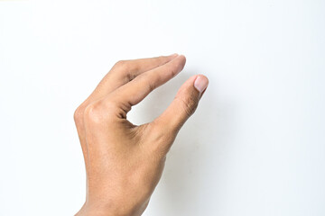 hand pick some like object isolated on a white background, with clipping path, manicured hand,...