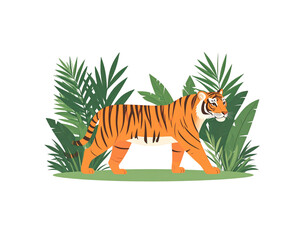Majestic Tiger Walking with Confidence Orange Fur and Black Stripes.