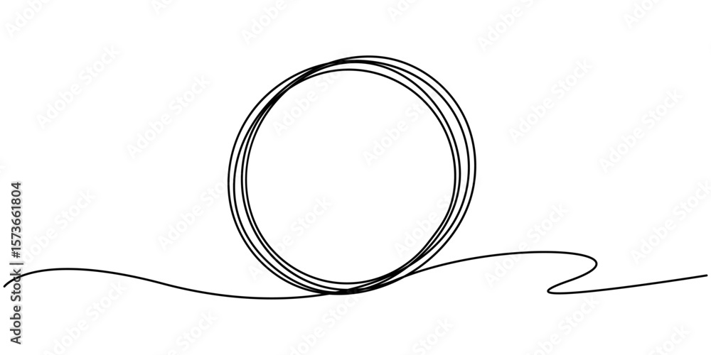 Poster continuous one line circle stroke, hand drawn circle frame on white background, continuous one line 