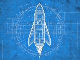 53. Icon of a blueprint transforming into a rocket