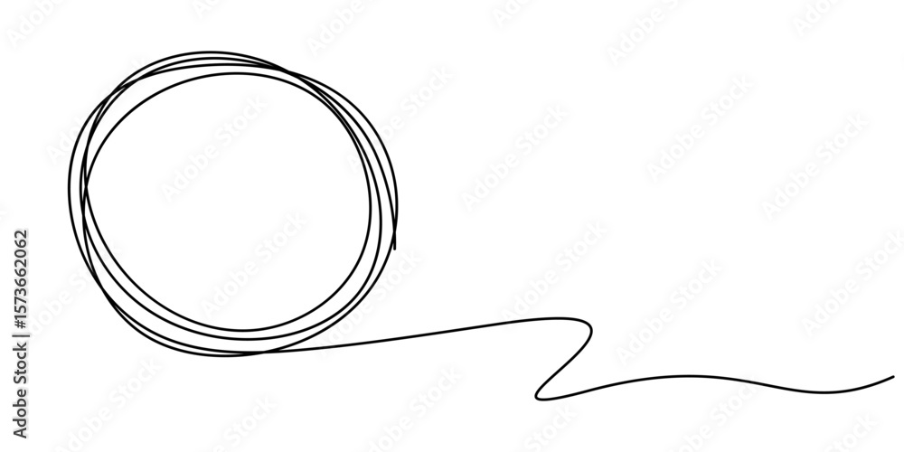 Poster continuous one line circle stroke, hand drawn circle frame on white background, continuous one line 