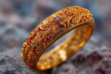 Fototapeta premium Gold ring with intricate leaf design
