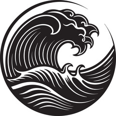 Obraz premium sea wave round silhouette vector illustration, sea wave round icon black and white