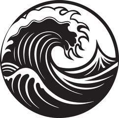 sea wave round silhouette vector illustration, sea wave round icon black and white