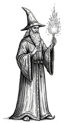 Obraz premium Illustration of Wizard Figure Holding Staff Transparent Background