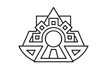 Aztec calendar outline with clean vector lines geometric design vector art illustration