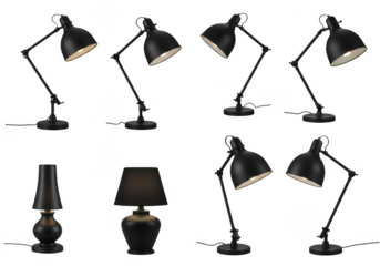 Collection of Black Table Lamps with Transparent Background PNG Image
