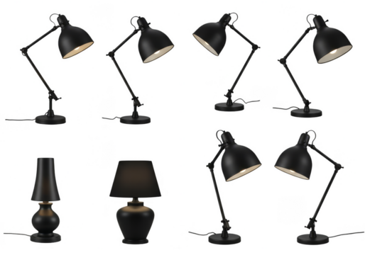 Collection of Black Table Lamps with Transparent Background PNG Image