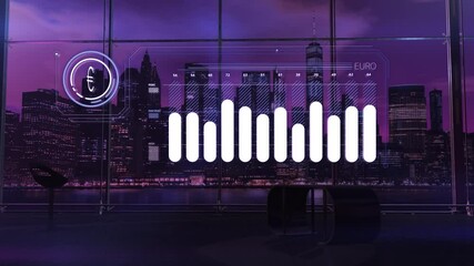 Infographics of the euro exchange rate in a panoramic office. - Powered by Adobe