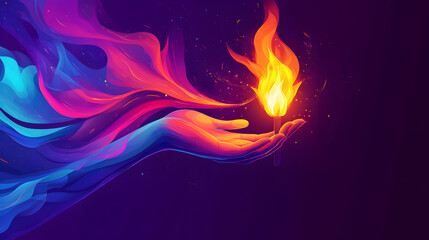 Fototapeta premium Abstract illustration of a glowing torch being passed from one hand to another, symbolizing inspiring mentorship, empowerment, and harmonious transfer of knowledge and guidance 97688496 3