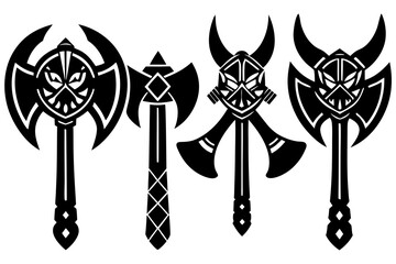 set of axe Viking silhouette vector illustration