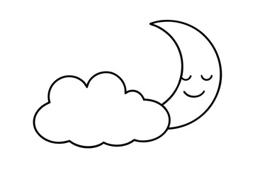 Cozy sleeping moon with pastel clouds serene dreamland vector art illustration