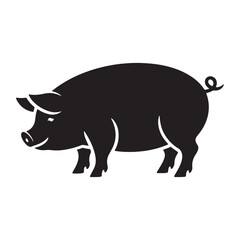 Fototapeta premium Simple black silhouette of a pig facing left with a curly tail and a friendly smile