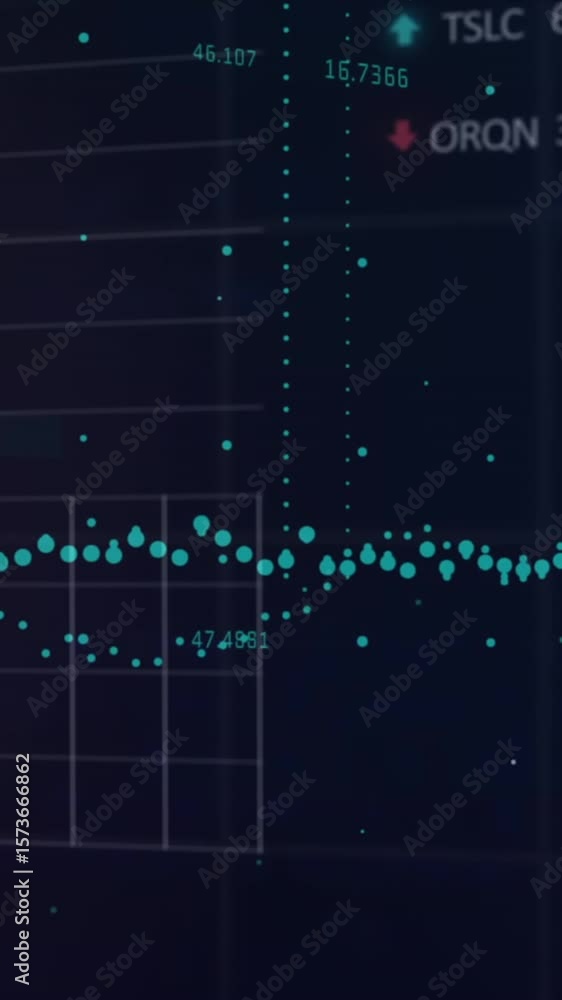 Poster animation of statistical and stock market data processing against blue background