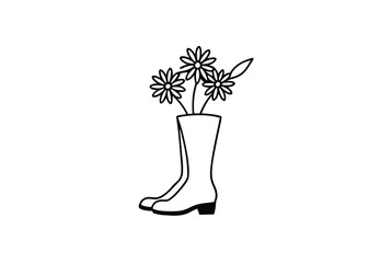 Farmhouse boots with wild daisy bouquet rustic floral charm vector art illustration