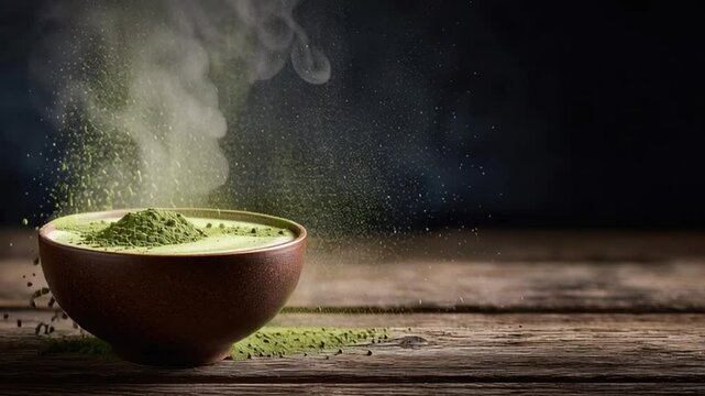 Matcha Green Tea: A vibrant culinary scene of matcha powder being delicately added to a steaming bowl of matcha green tea, a visual ode to the natural tea tradition.