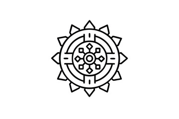 Fototapeta premium Monoline Aztec calendar illustration clean elegant design vector art illustration