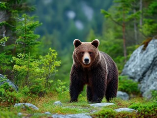 Majestic bear in a mountain forest