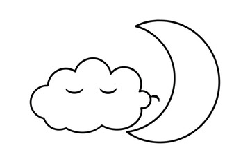 Moon with closed eyes and calm clouds serene celestial vector art illustration