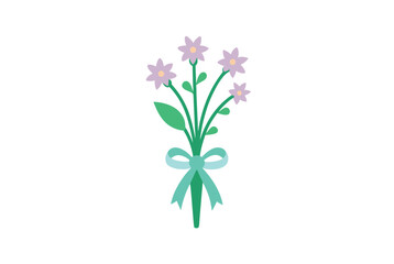 Morning dew wildflower bouquet with ribbon fresh blooms vector art illustration