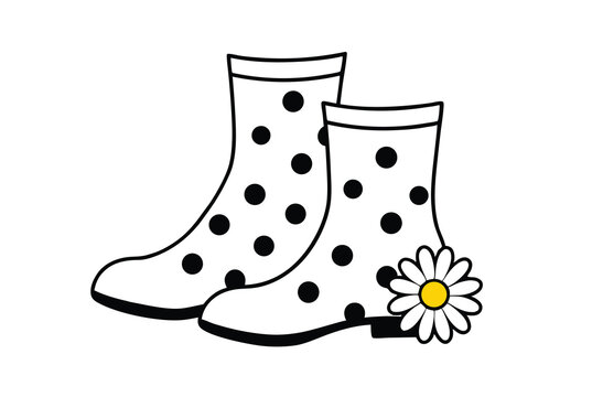 Red polka dot boots with daisies cheerful outdoor vector art illustration
