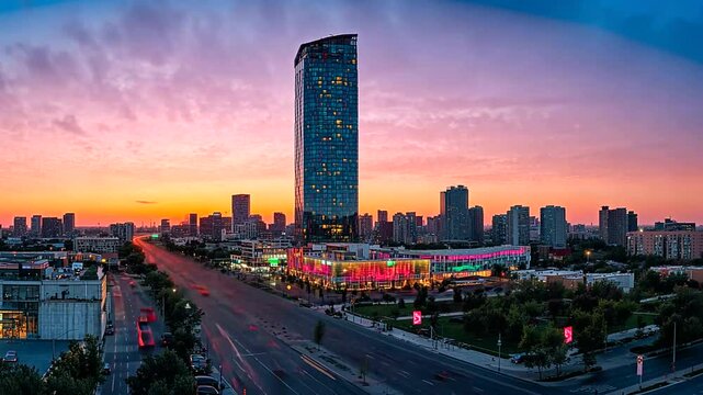 Erbil skyline and cityscape at sunset, featuring urban landscapes and city buildings