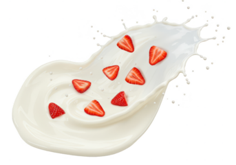 Isolated Splash Of Cream With Fresh Strawberry Halves Illustration