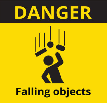 Falling objects,  warning sign, safety first, Construction concept, vector illustration.
